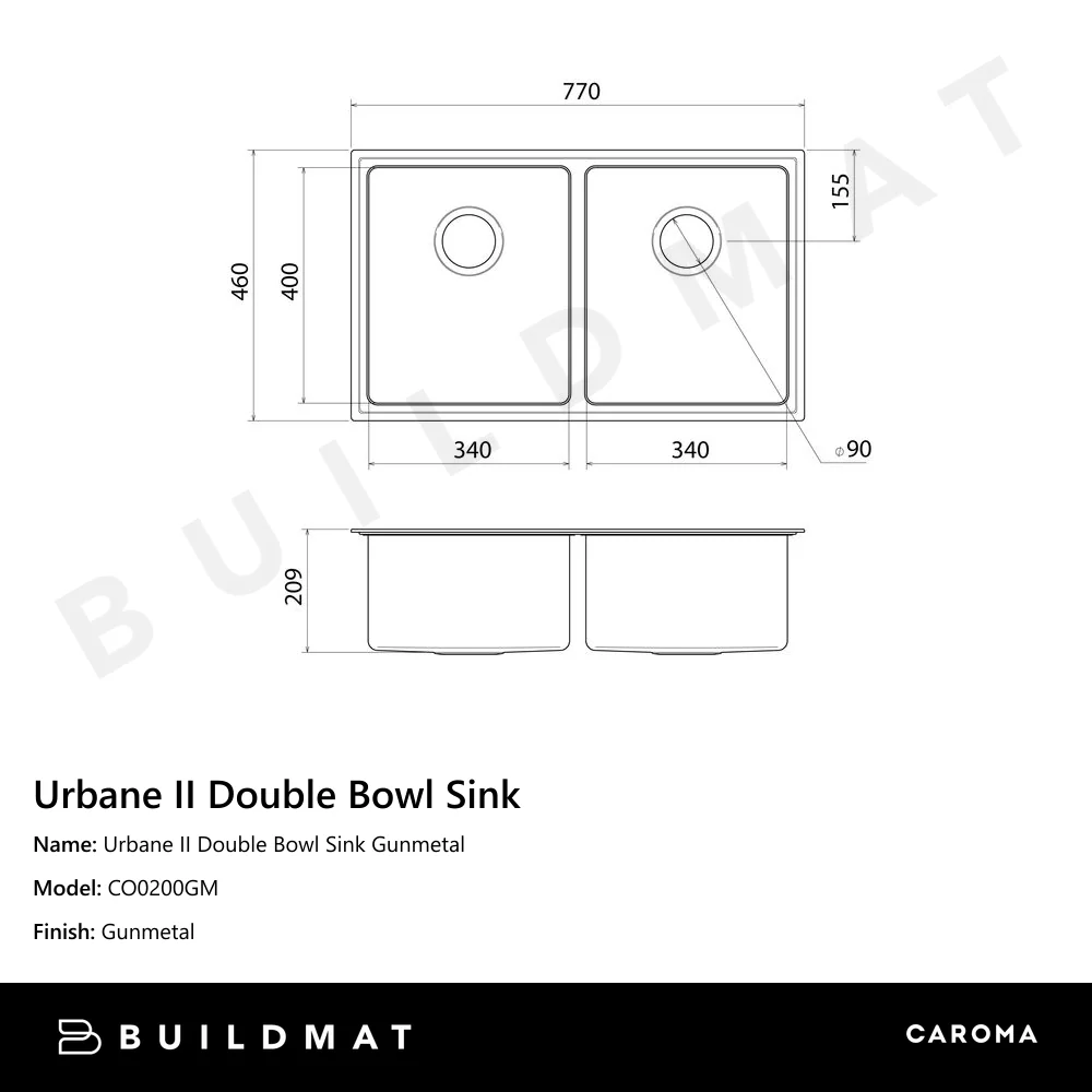 Caroma Urbane II Double Bowl Sink Gunmetal - Image 4