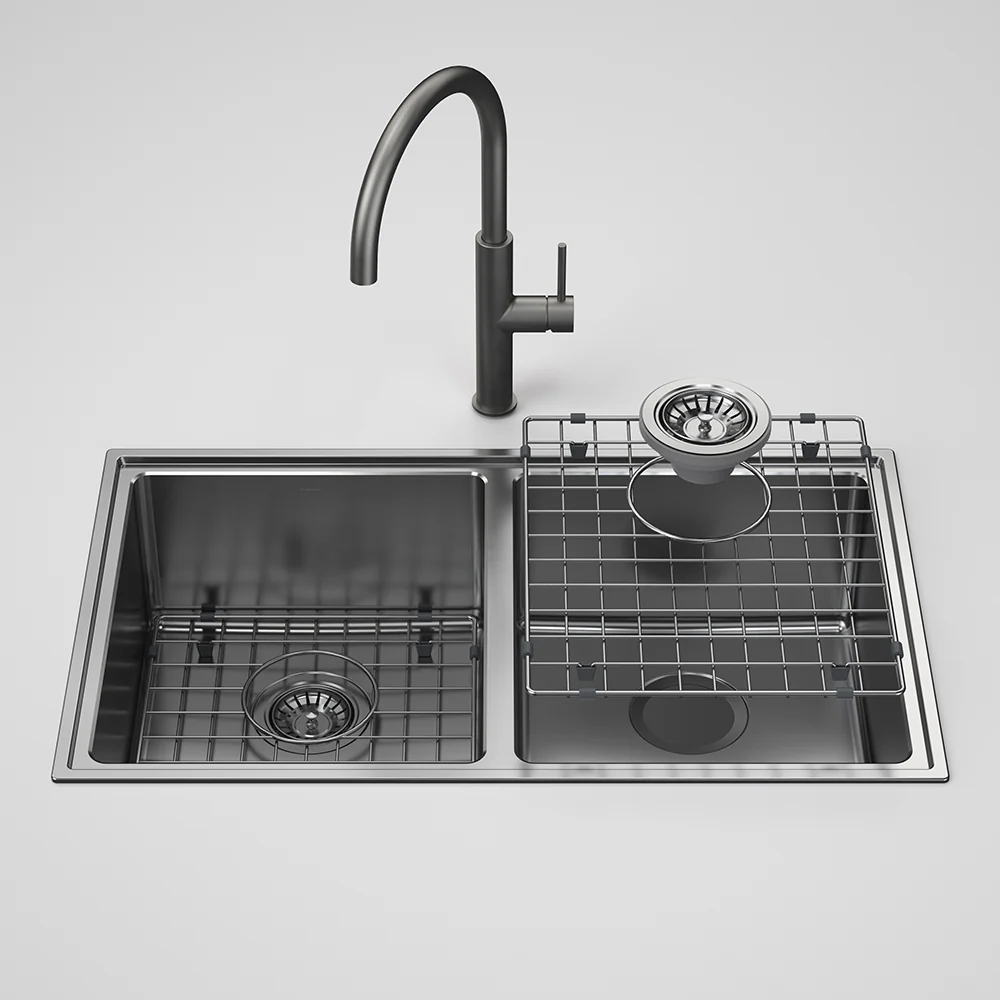 Caroma Urbane II Double Bowl Sink with Liano II Sink Mixer Gunmetal - Image 2