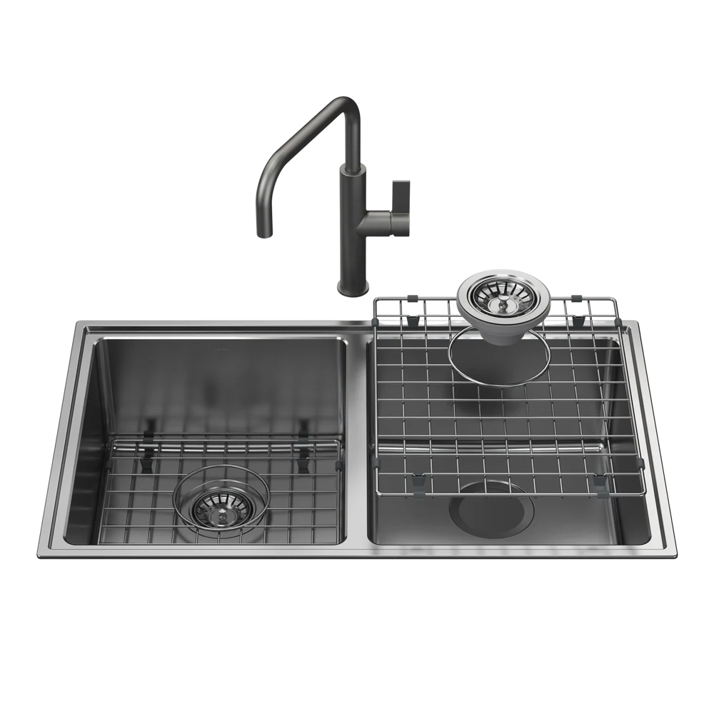 Caroma Urbane II Double Bowl Sink with Urbane II Sink Mixer Gunmetal - Image 3
