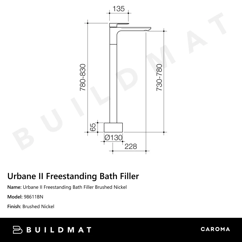 Caroma Urbane II Freestanding Bath Filler Brushed Nickel - Image 4
