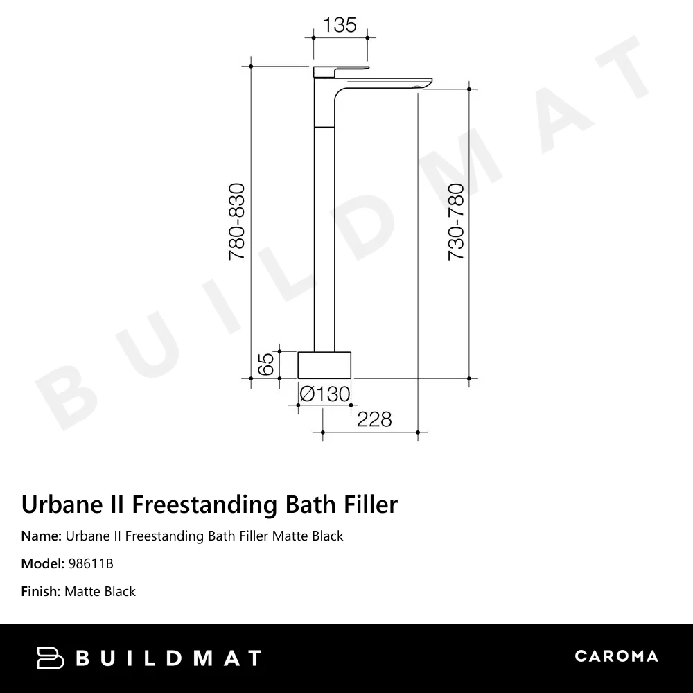 Caroma Urbane II Freestanding Bath Filler Matte Black - Image 4