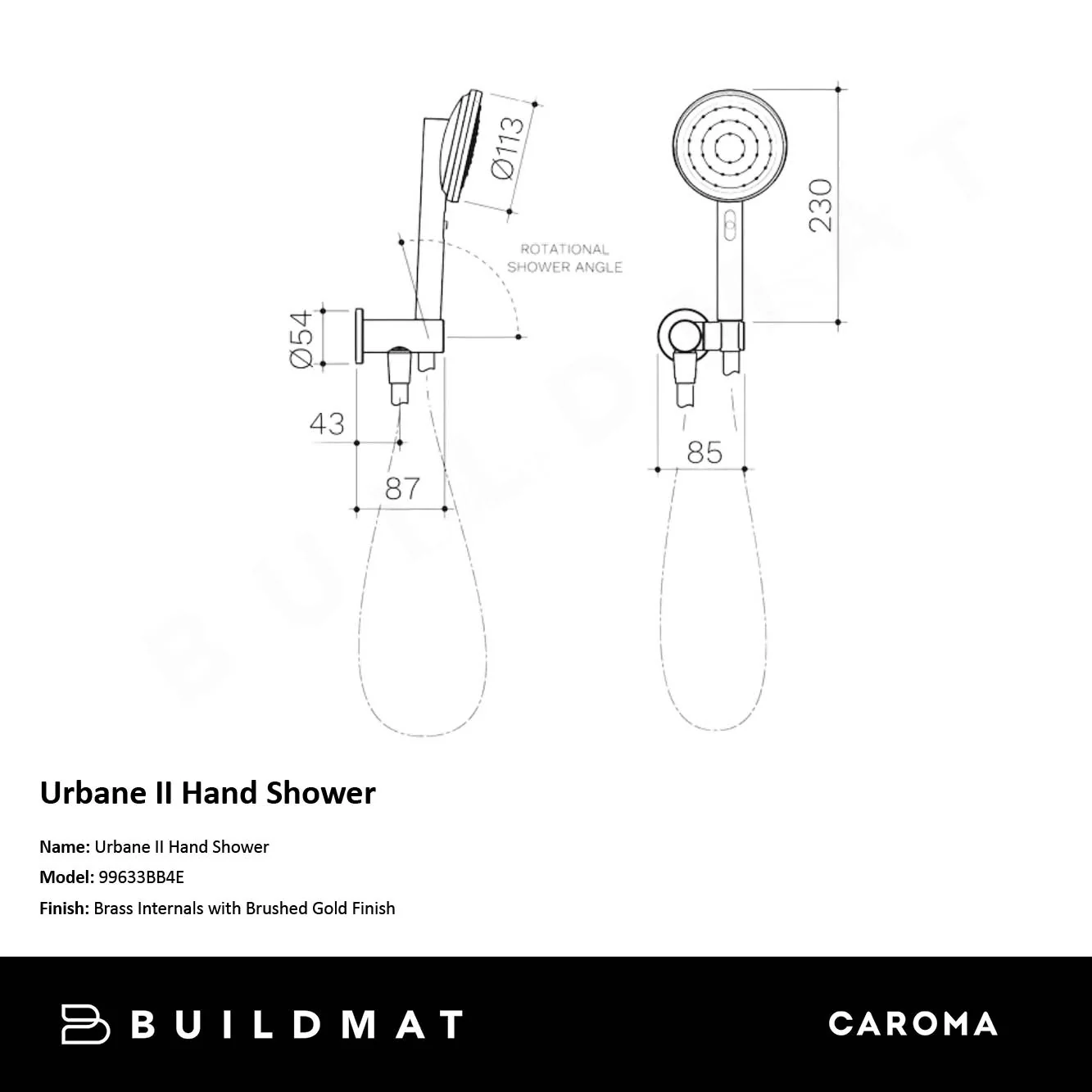 Caroma Urbane II Hand Shower Brushed Brass - Image 4