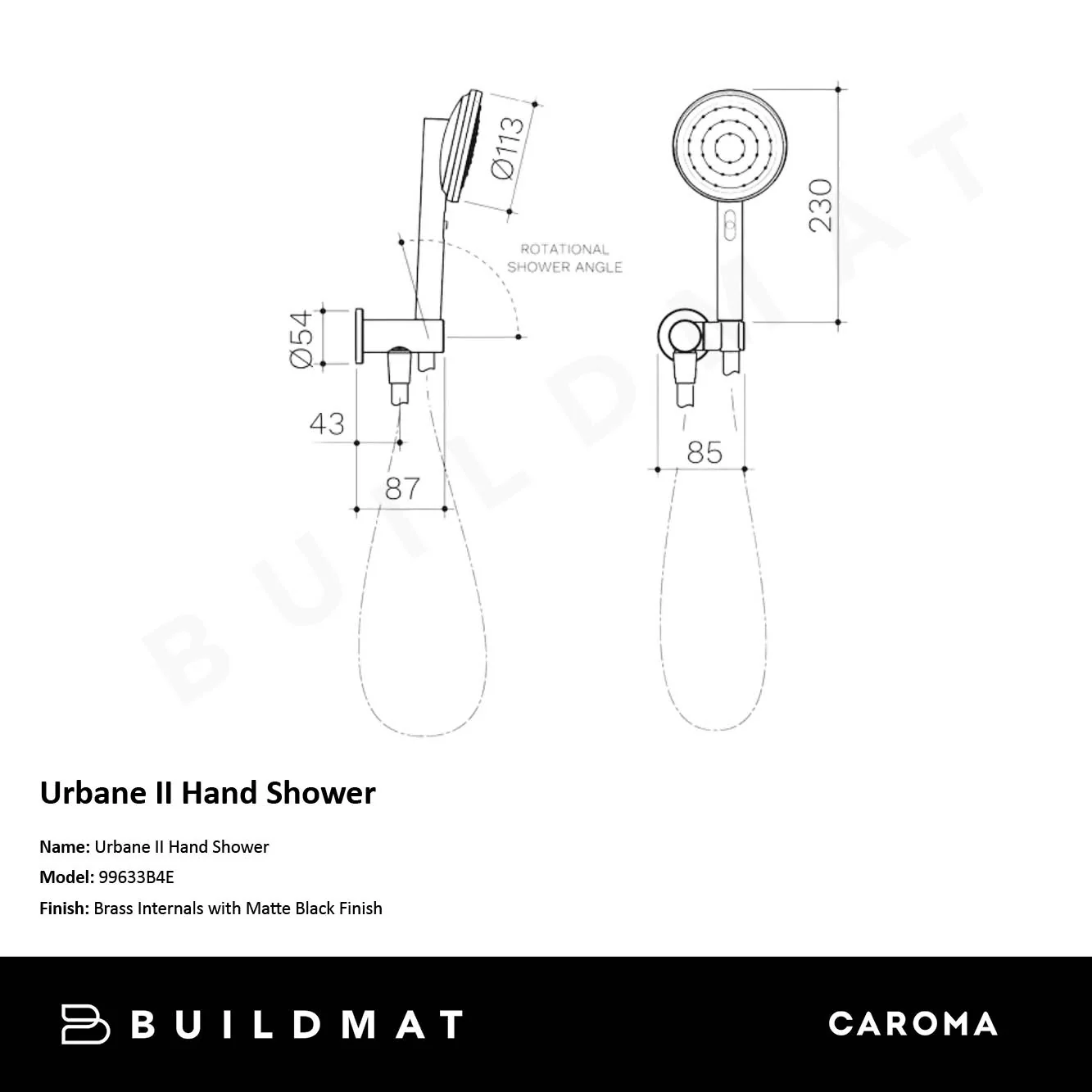 Caroma Urbane II Hand Shower Matte Black - Image 4