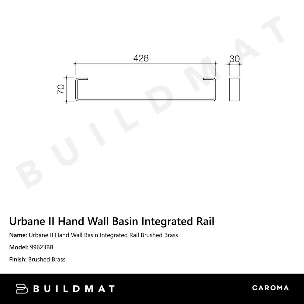 Caroma Urbane II Hand Wall Basin Integrated Rail Brushed Brass - Image 5