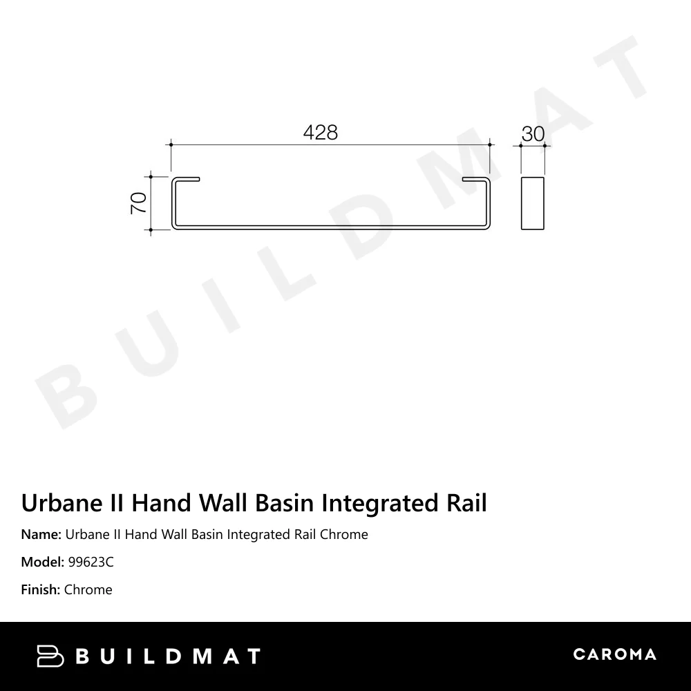 Caroma Urbane II Hand Wall Basin Integrated Rail Chrome - Image 5