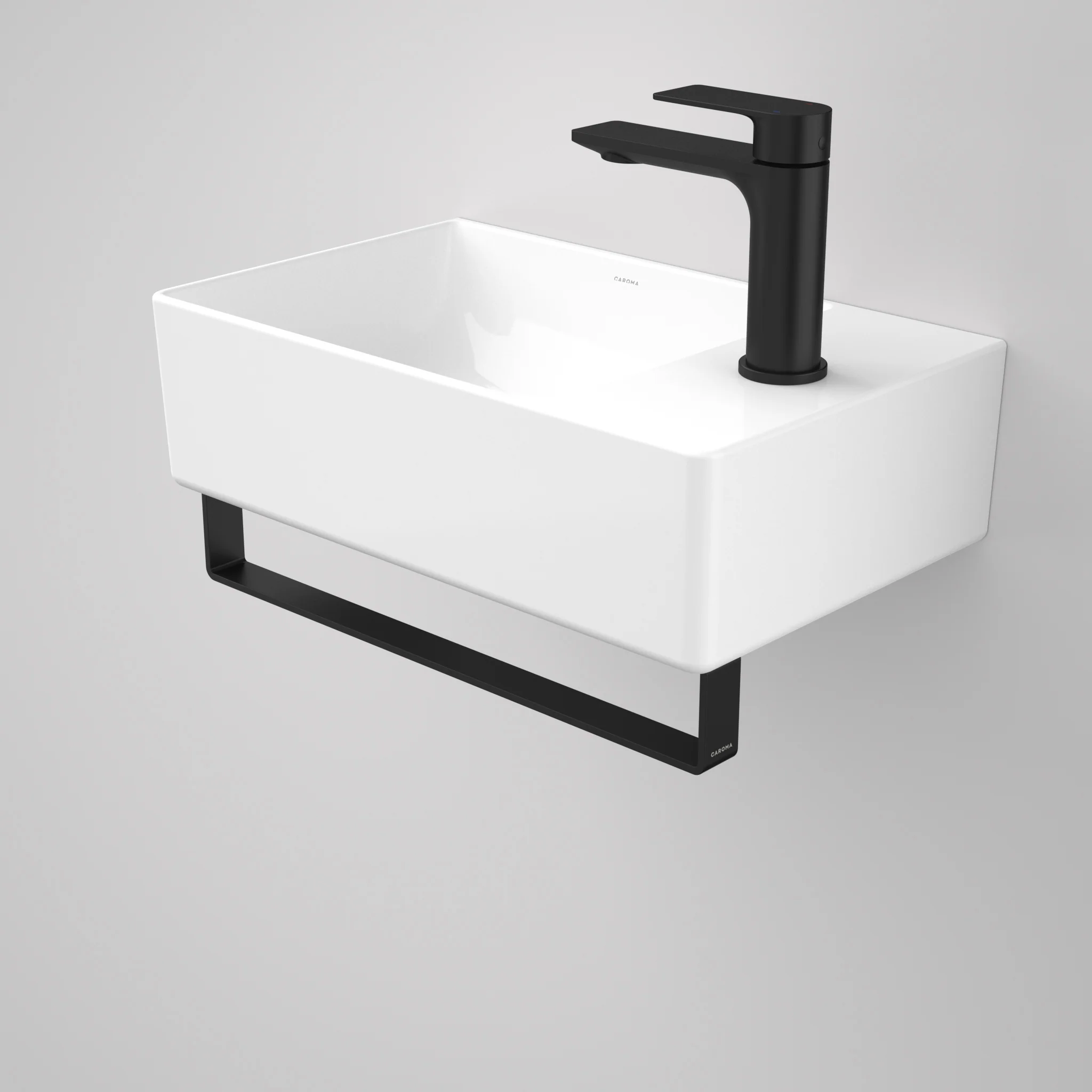 Caroma Urbane II Hand Wall Basin Integrated Rail Matte Black - Image 4