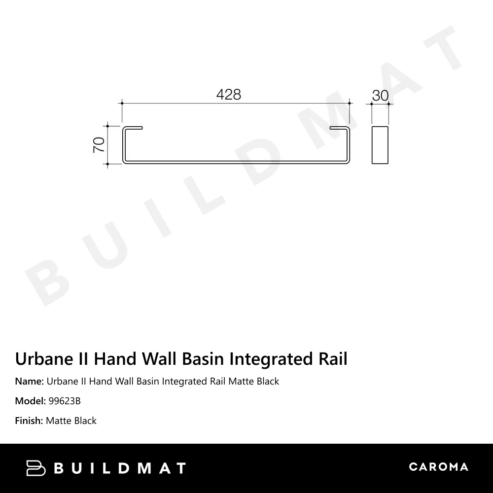Caroma Urbane II Hand Wall Basin Integrated Rail Matte Black - Image 5