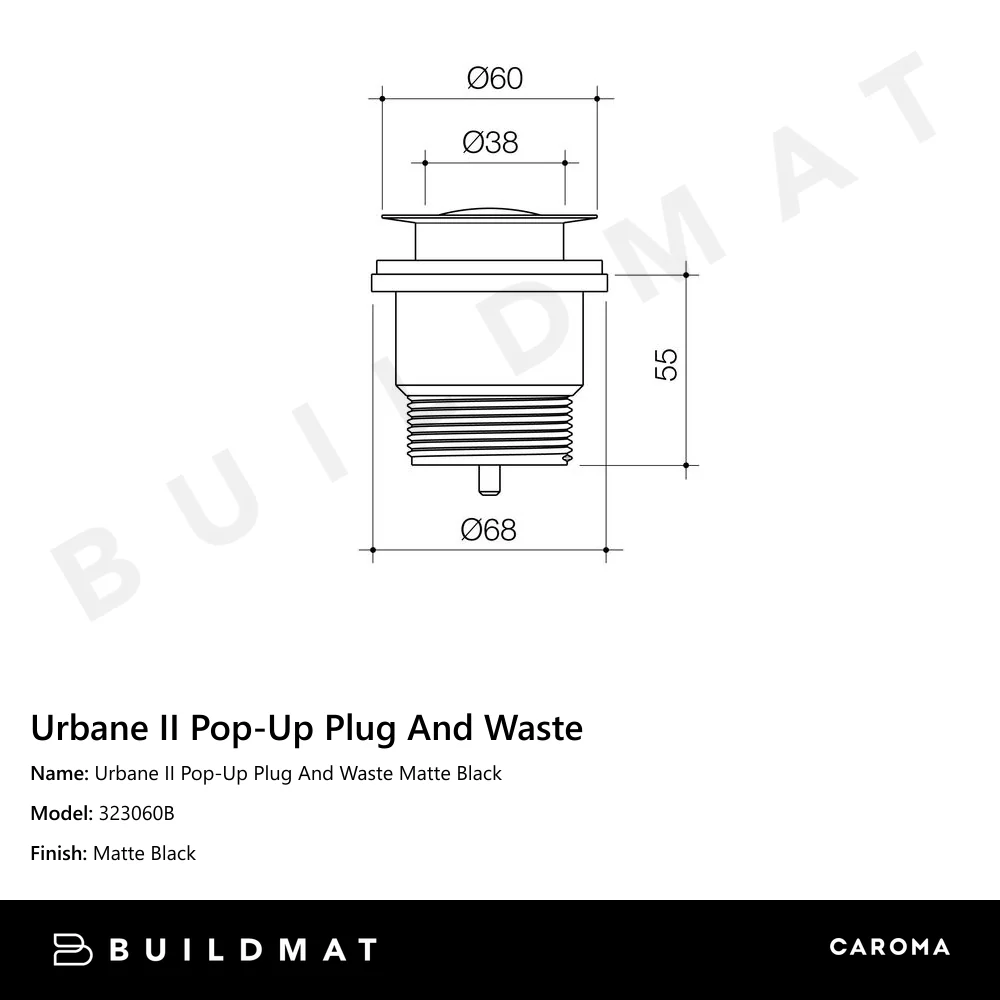 Caroma  Urbane/Contura II Pop-Up Plug & Waste Matte Black - Image 4