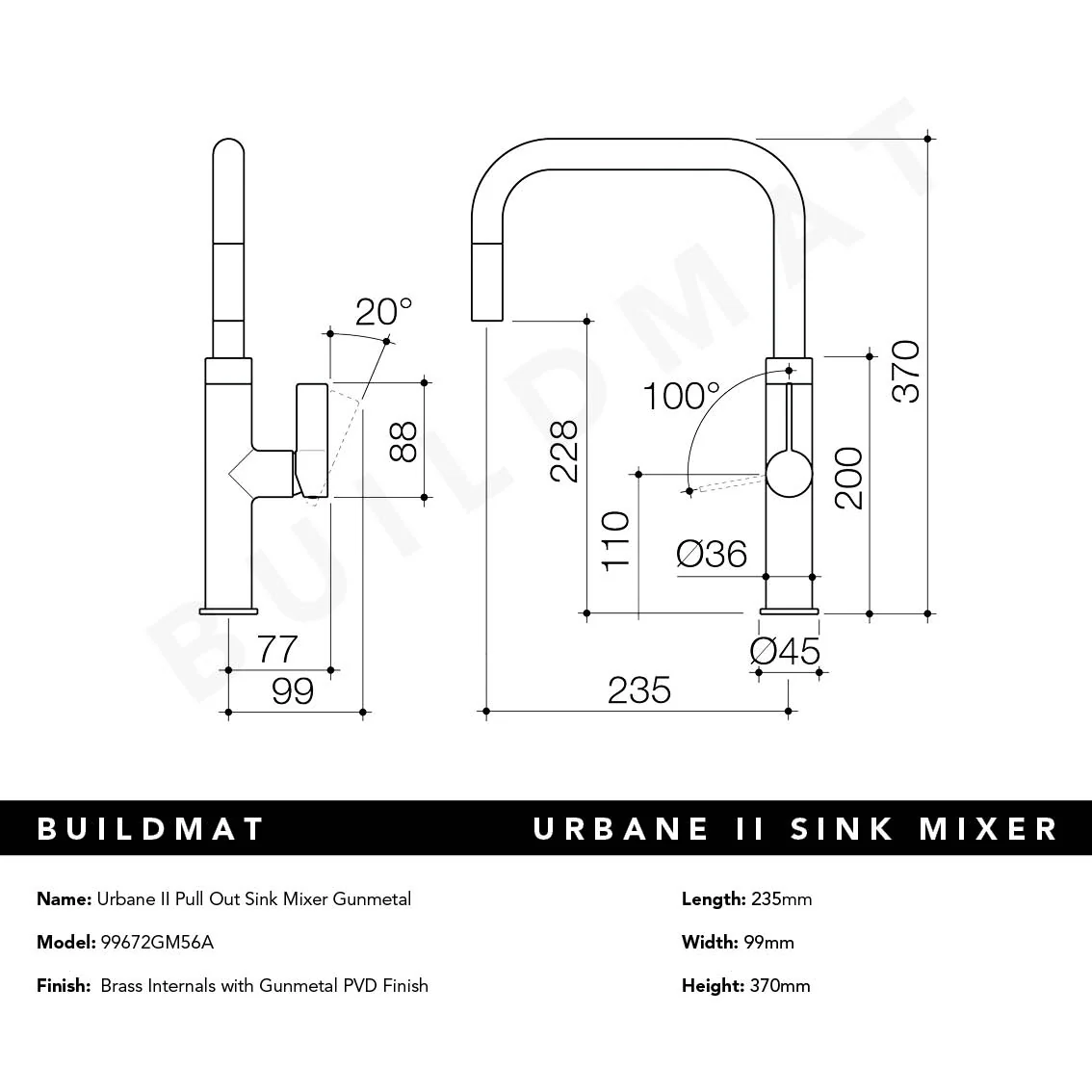 Caroma Urbane II Pull Out Sink Mixer Gunmetal - Image 5