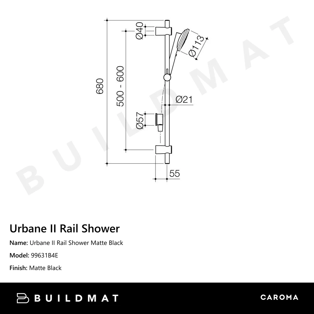 Caroma Urbane II Rail Shower Matte Black - Image 4