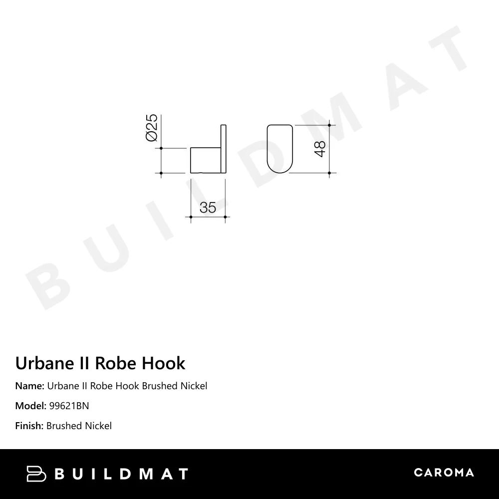 Caroma Urbane II Robe Hook Brushed Nickel - Image 4