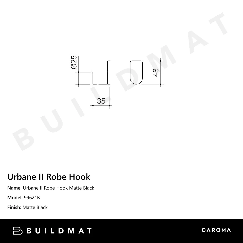 Caroma Urbane II Robe Hook Matte Black - Image 4
