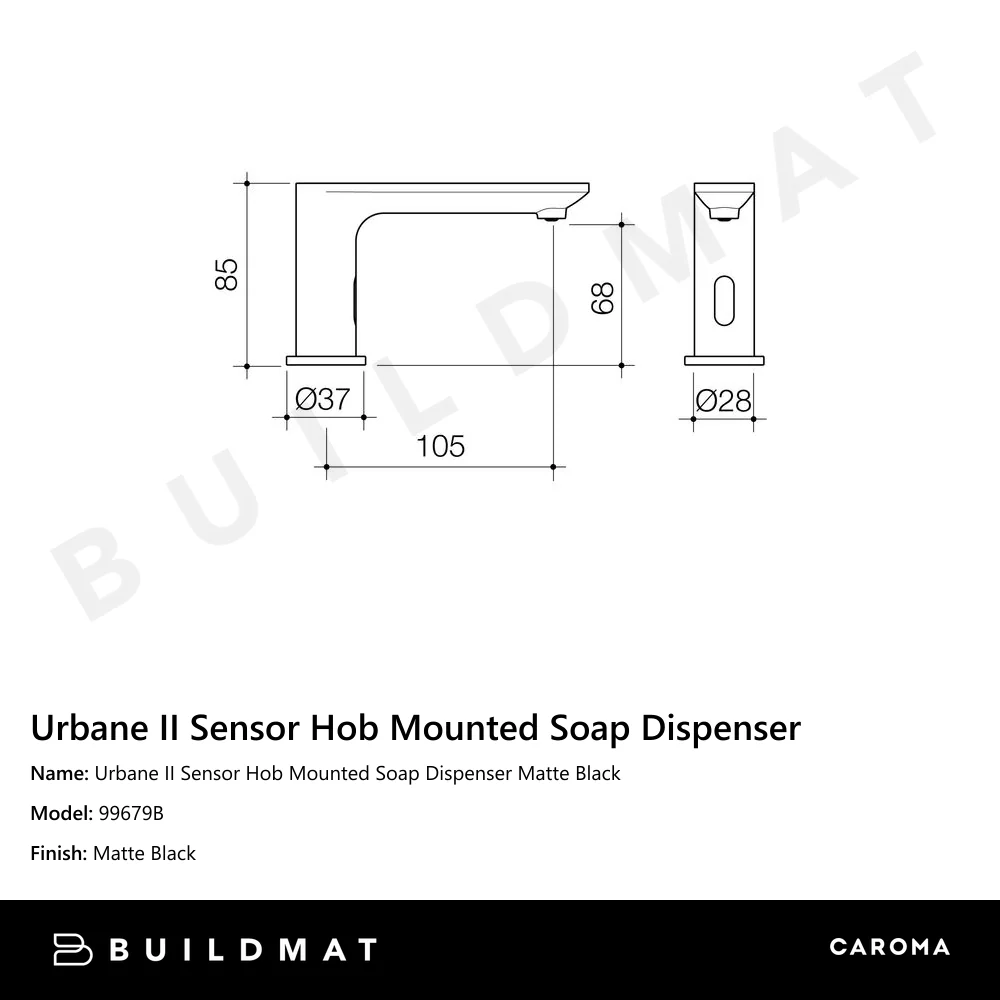 Caroma Urbane II Sensor Hob Mounted Soap Dispenser Matte Black - Image 4