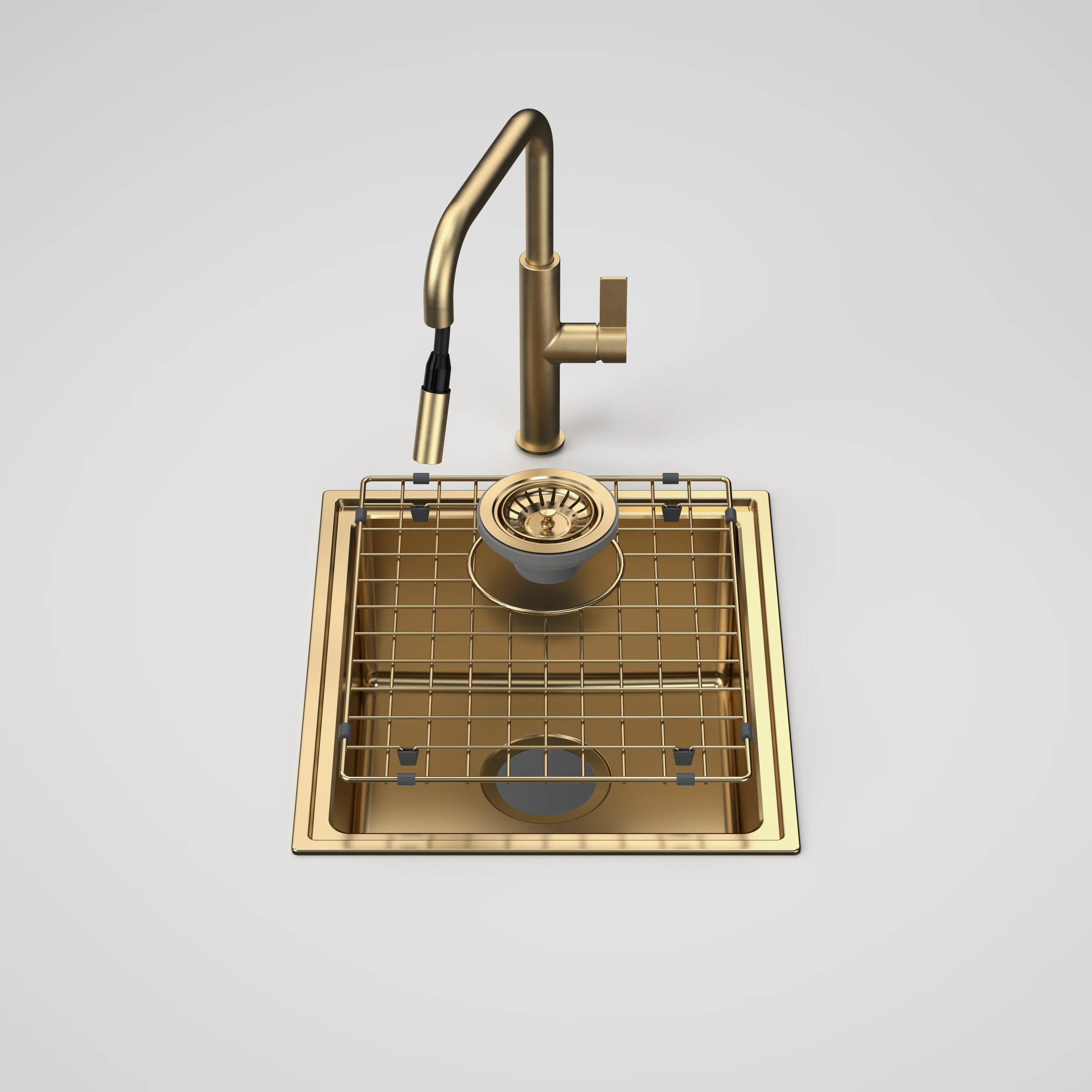 Caroma Urbane II Single Bowl Sink with Urbane II Pull Out Sink Mixer Brushed Brass - Image 2