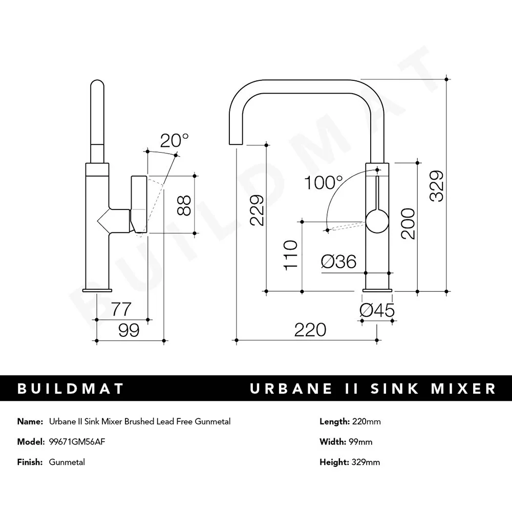 Caroma Urbane II Sink Mixer Brushed Gunmetal Lead Free - Image 6