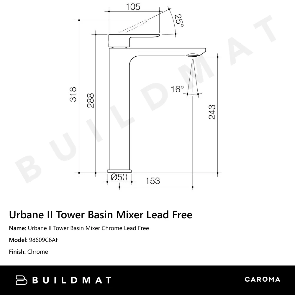 Caroma Urbane II Tower Basin Mixer Lead Free Chrome - Image 4