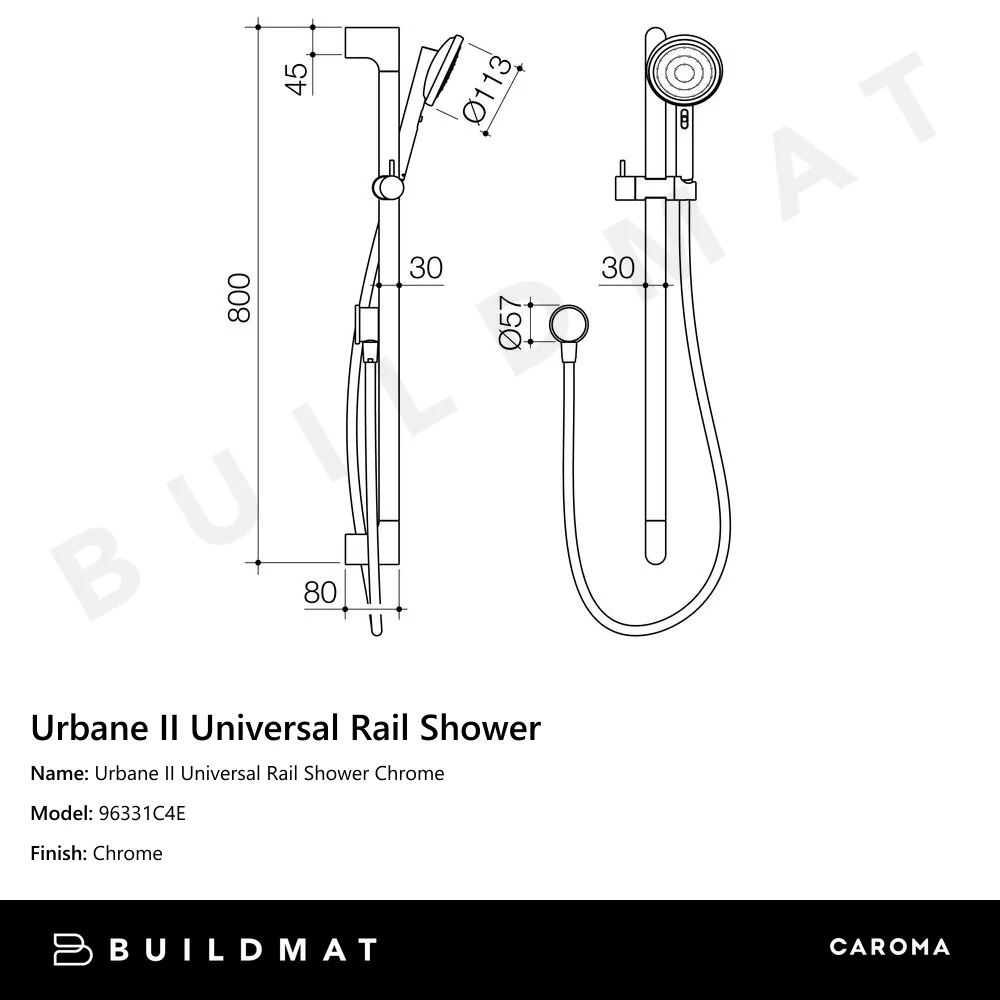 Caroma Urbane II Universal Rail Shower Chrome - Image 4