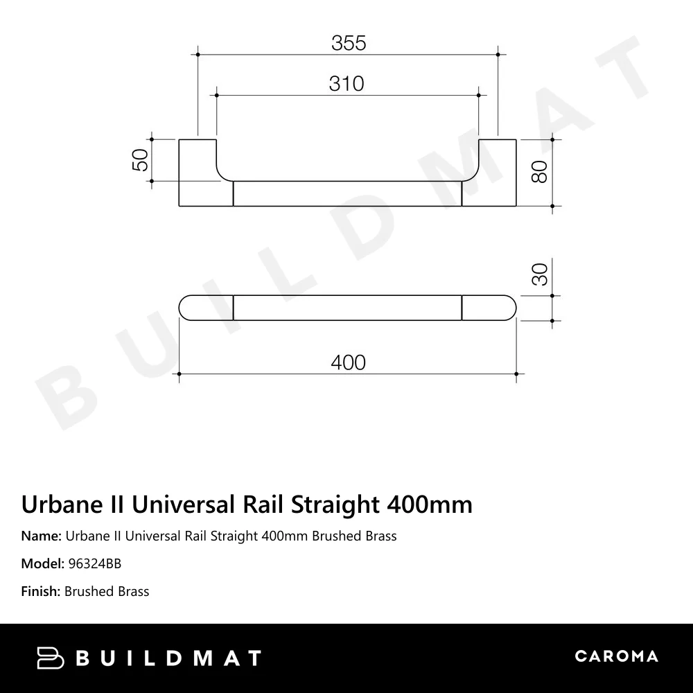 Caroma Urbane II Universal Rail Straight 400mm Brushed Brass - Image 4