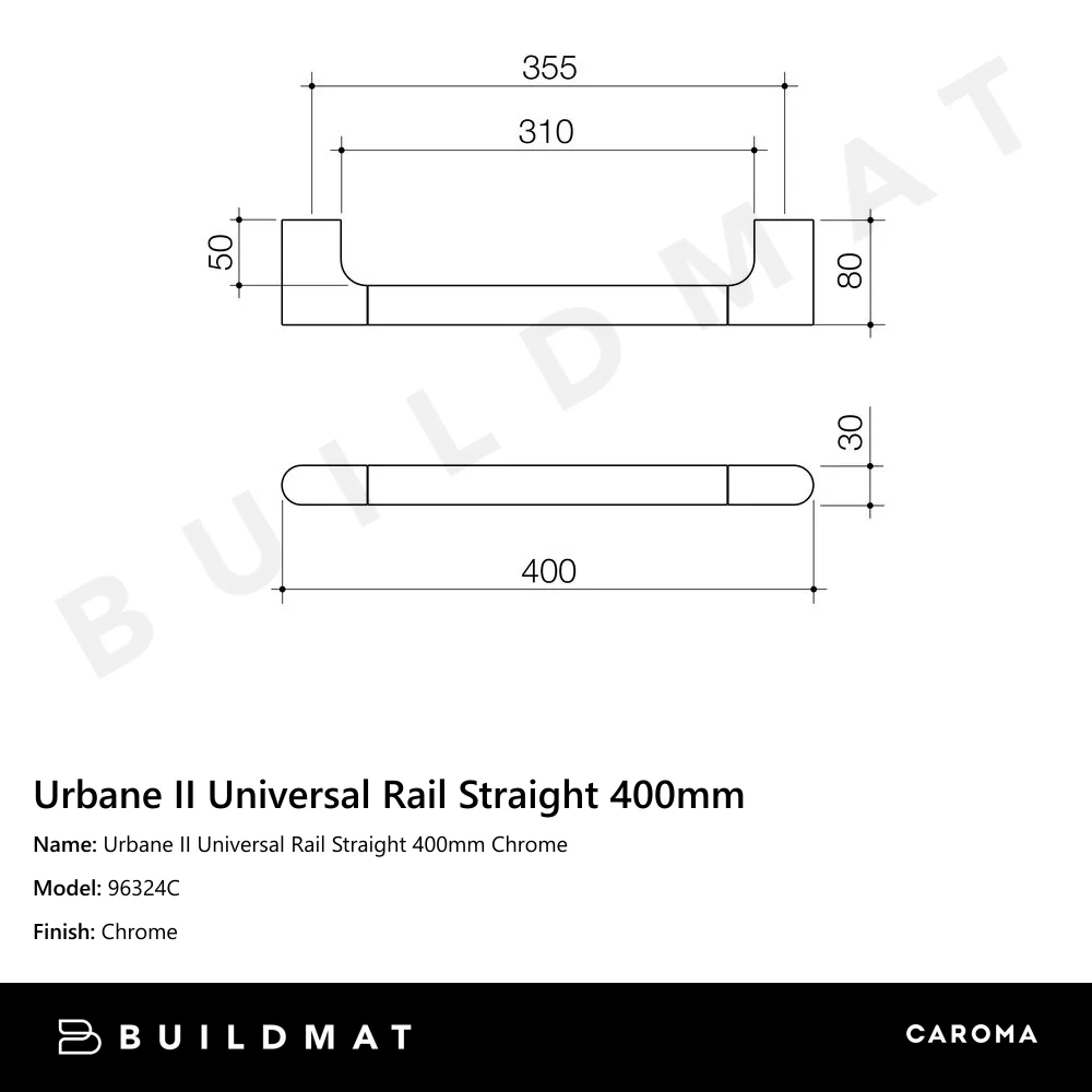Caroma Urbane II Universal Rail Straight 400mm Chrome - Image 4
