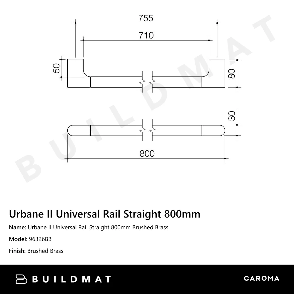 Caroma Urbane II Universal Rail Straight 800mm Brushed Brass - Image 4