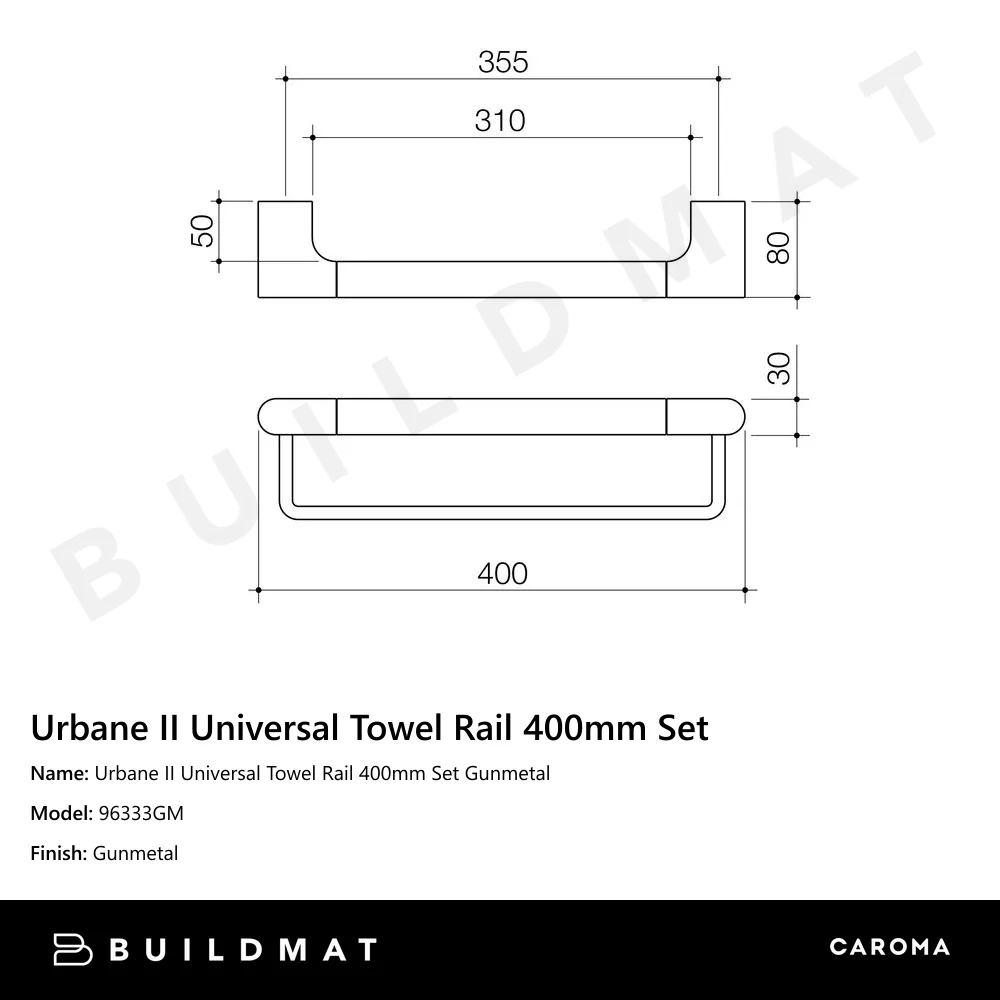 Caroma Urbane II Universal Towel Rail 400mm Set Gunmetal - Image 4