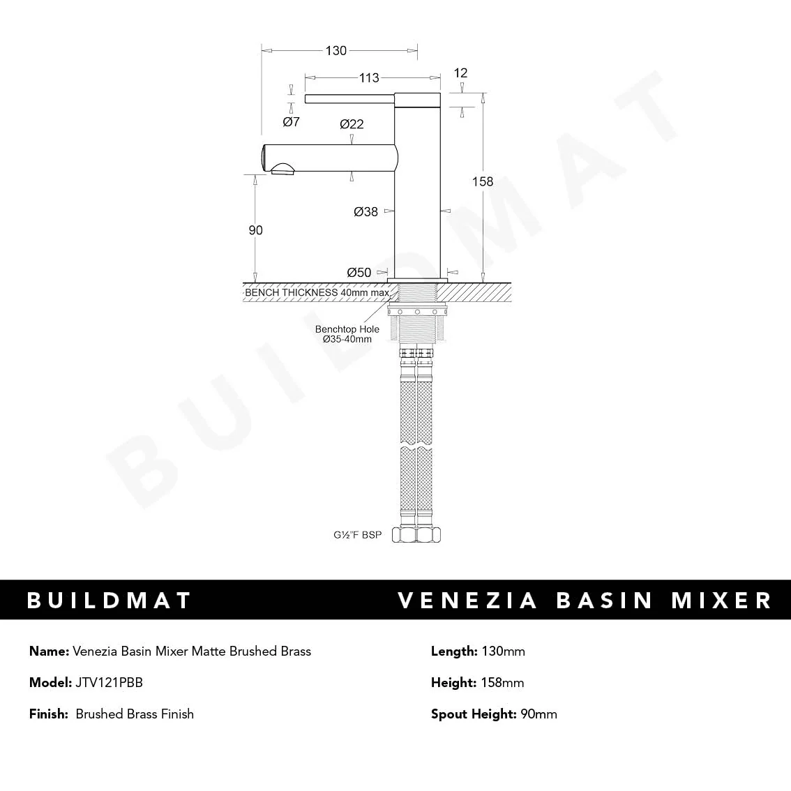 Johnson Suisse Venezia Basin Mixer Brushed Brass - Image 4