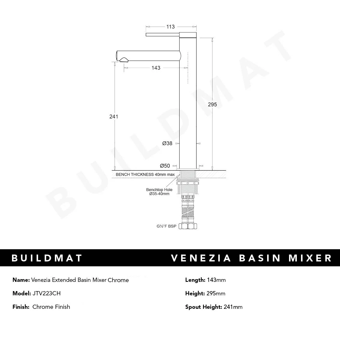 Johnson Suisse Venezia Extended Basin Mixer Chrome - Image 4