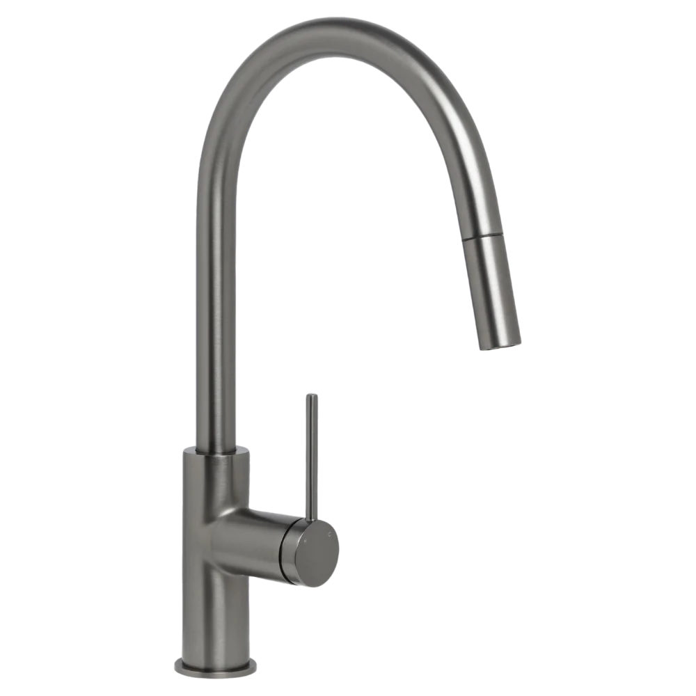 Johnson Suisse Venezia Gooseneck Pull Out Sink Mixer Brushed Gunmetal