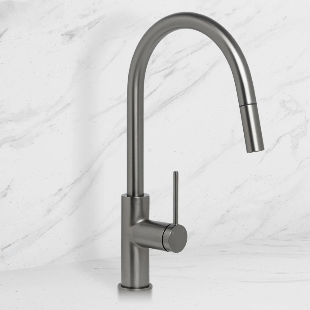 Johnson Suisse Venezia Gooseneck Pull Out Sink Mixer Brushed Gunmetal - Image 2