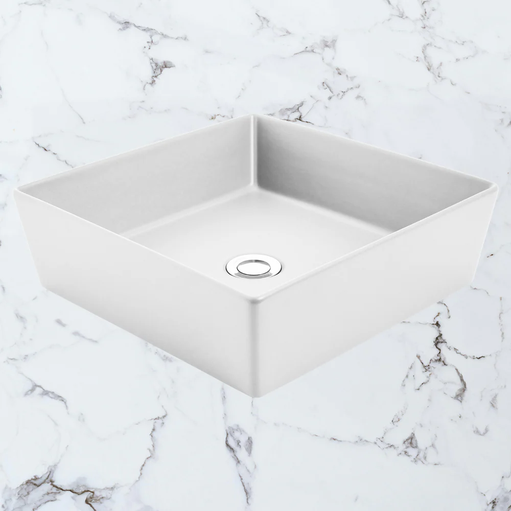 Johnson Suisse Venezia Square Countertop Vessel With Chrome Pop-up Waste White - Image 2