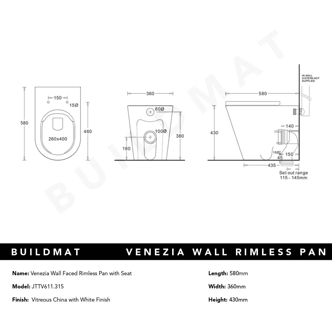 Johnson Suisse Venezia Wall Faced Rimless Pan With Seat - Image 4