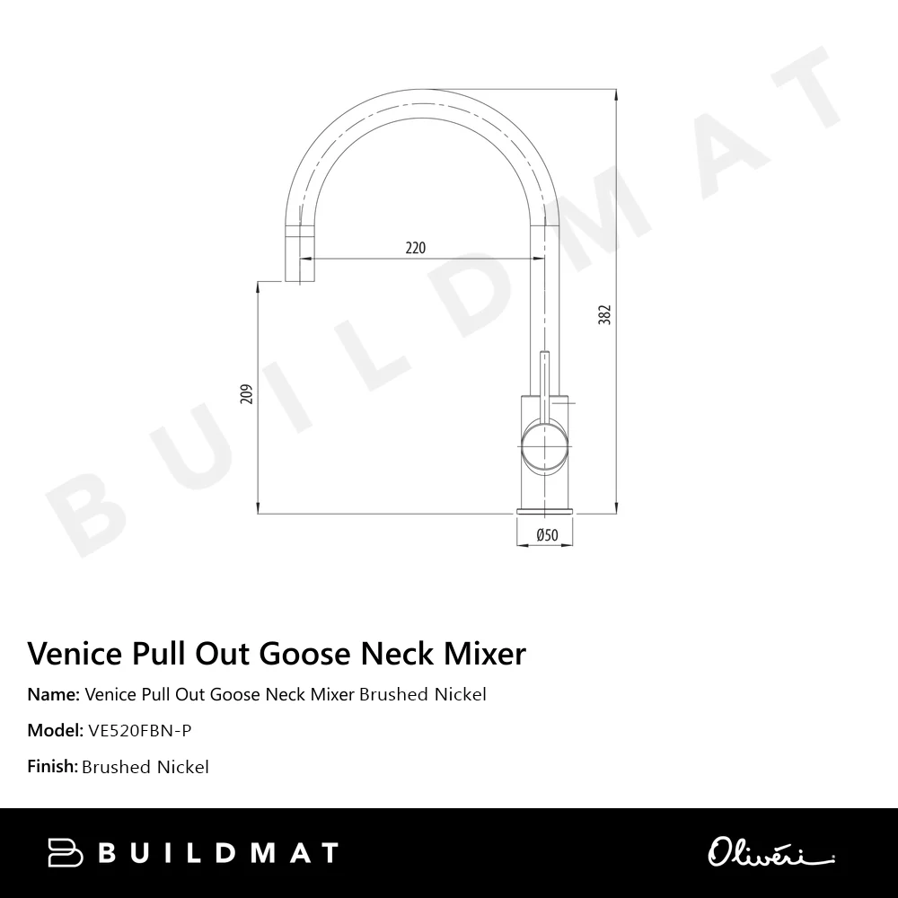 Oliveri Venice Pull Out Goose Neck Mixer Brushed Nickel - Image 4