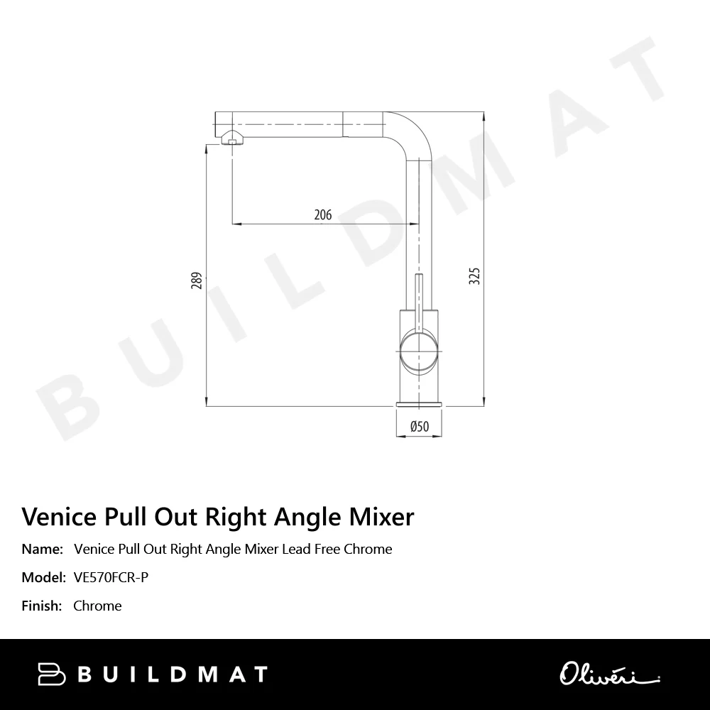 Oliveri Venice Pull Out Right Angle Mixer Lead Free Chrome - Image 4