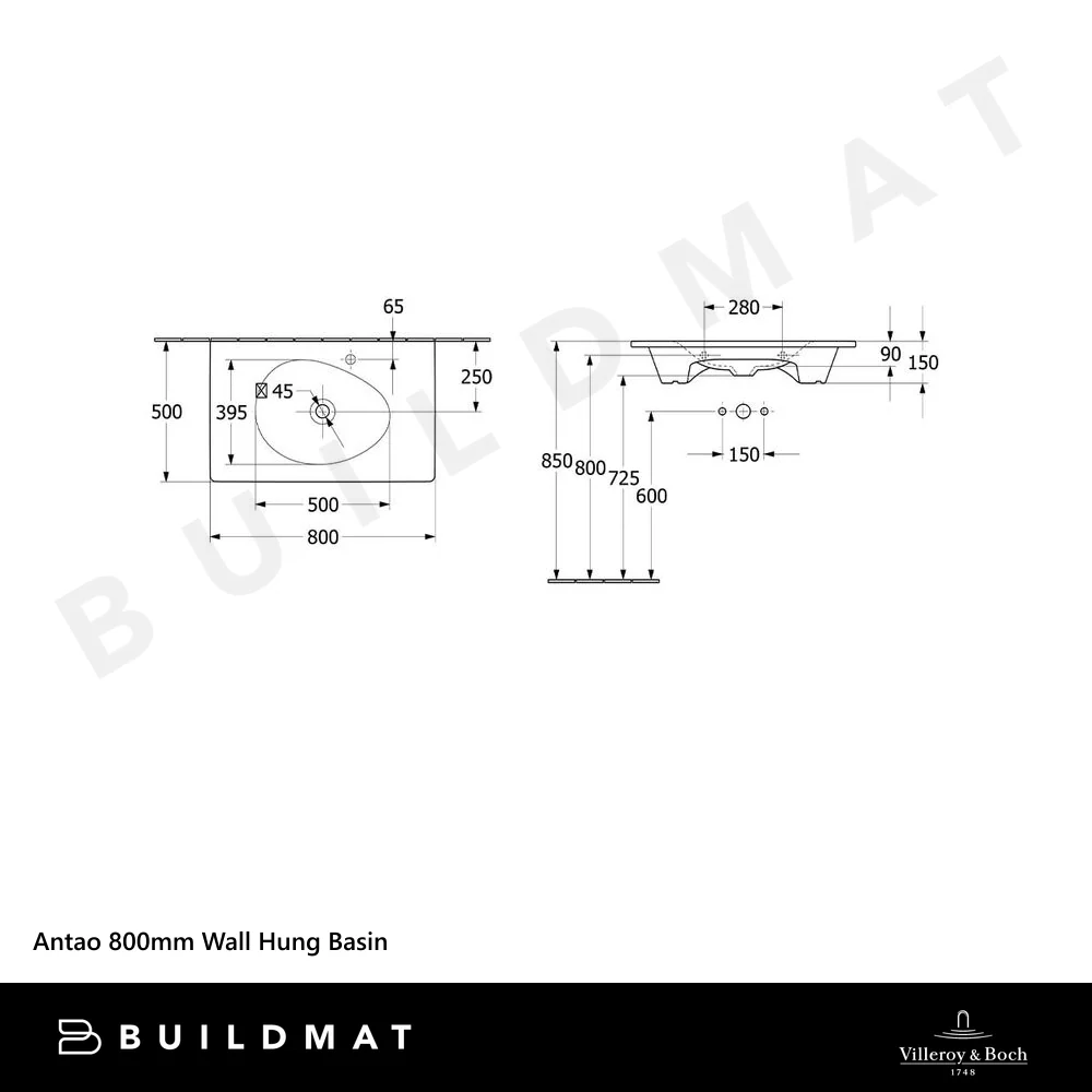 Villeroy & Boch Antao 800mm Wall Hung Basin Alpine White - Image 4