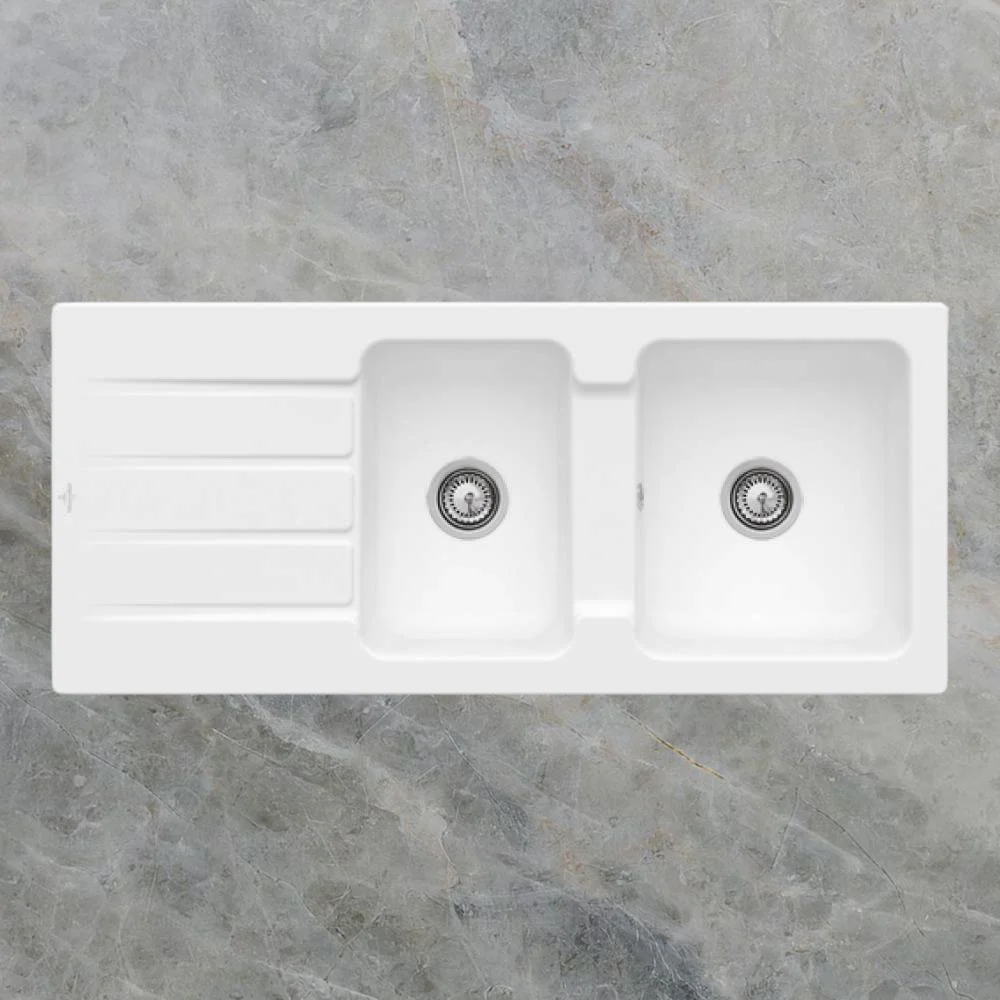 Villeroy & Boch Architectura 80mm 1160mm 1 and 3/4 Sink with Left Hand Drainboard and Overflow Alpine White - Image 2