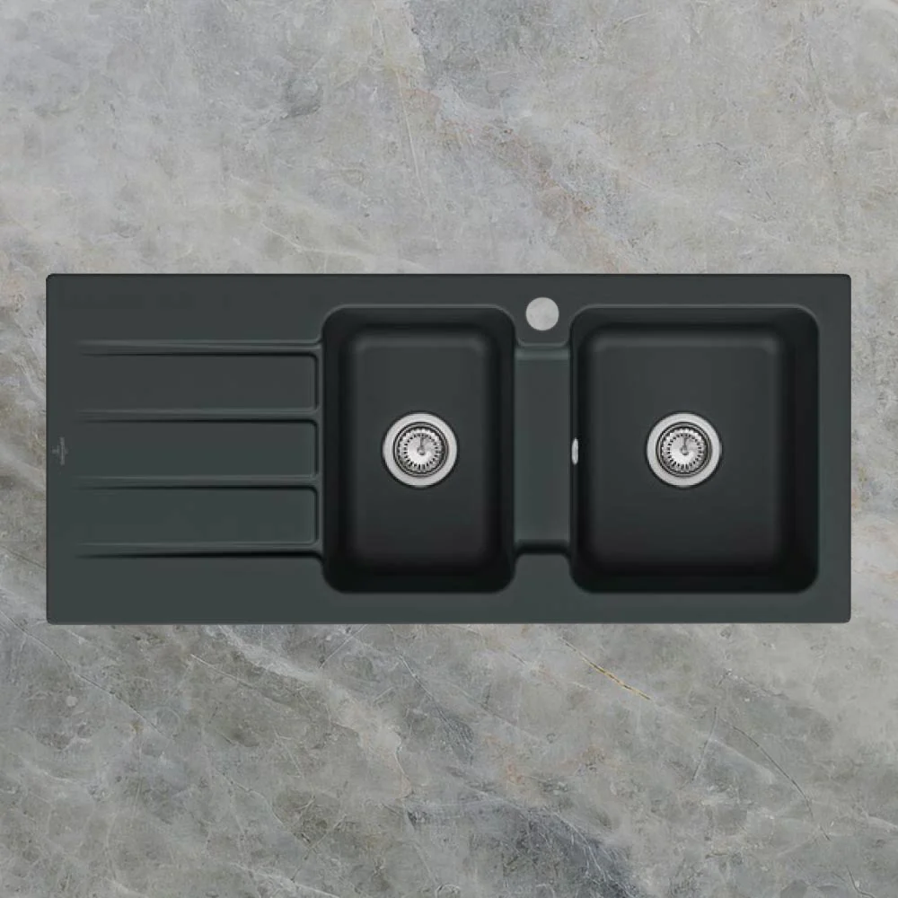 Villeroy & Boch Architectura 80mm 1160mm 1 and 3/4 Sink with Left Hand Drainboard and Overflow 1 Tap Hole Pure Black - Image 2