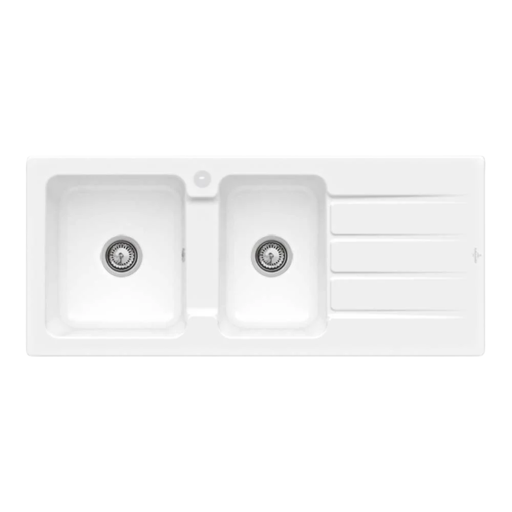 Villeroy & Boch Architectura 80mm 1160mm 1 and 3/4 Sink with Right Hand Drainboard and Overflow 1 Tap Hole Alpine White - Image 3