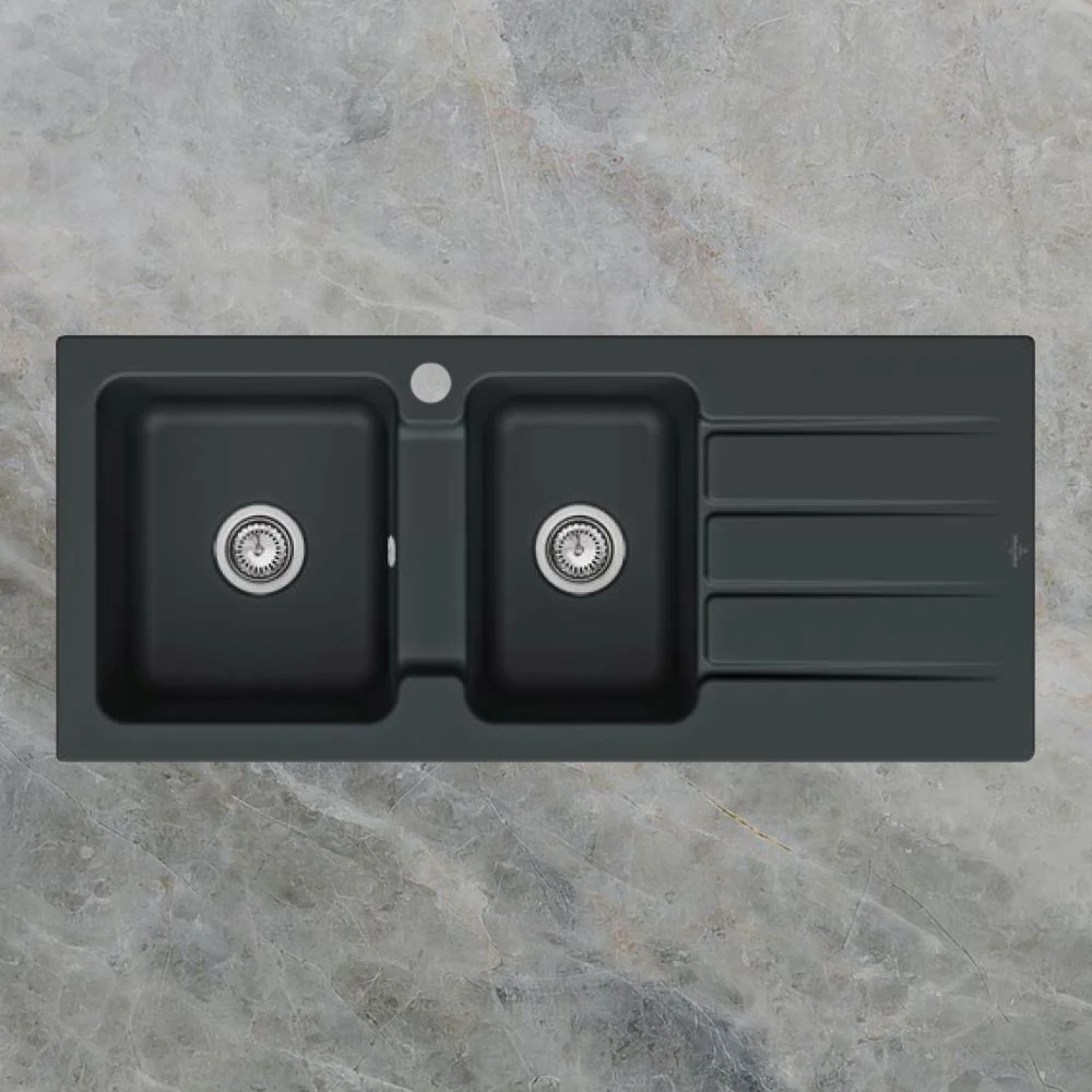Villeroy & Boch Architectura 80mm 1160mm 1 and 3/4 Sink with Right Hand Drainboard and Overflow 1 Tap Hole Pure Black - Image 2