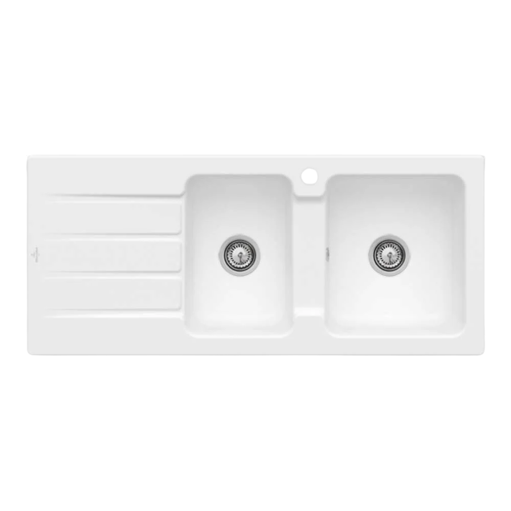 Villeroy & Boch Architectura 80mm 1160mm 1 and 3/4 Sink with Left Hand Drainboard and Overflow 1 Tap Hole Stone White - Image 3