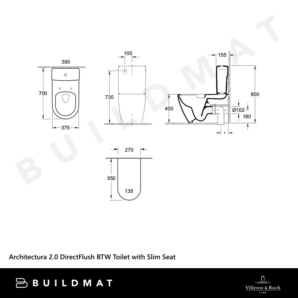 Villeroy & Boch Architectura 2.0 DirectFlush BTW Toilet Suite with Slim Seat CeramicPlus Alpine White - Image 4