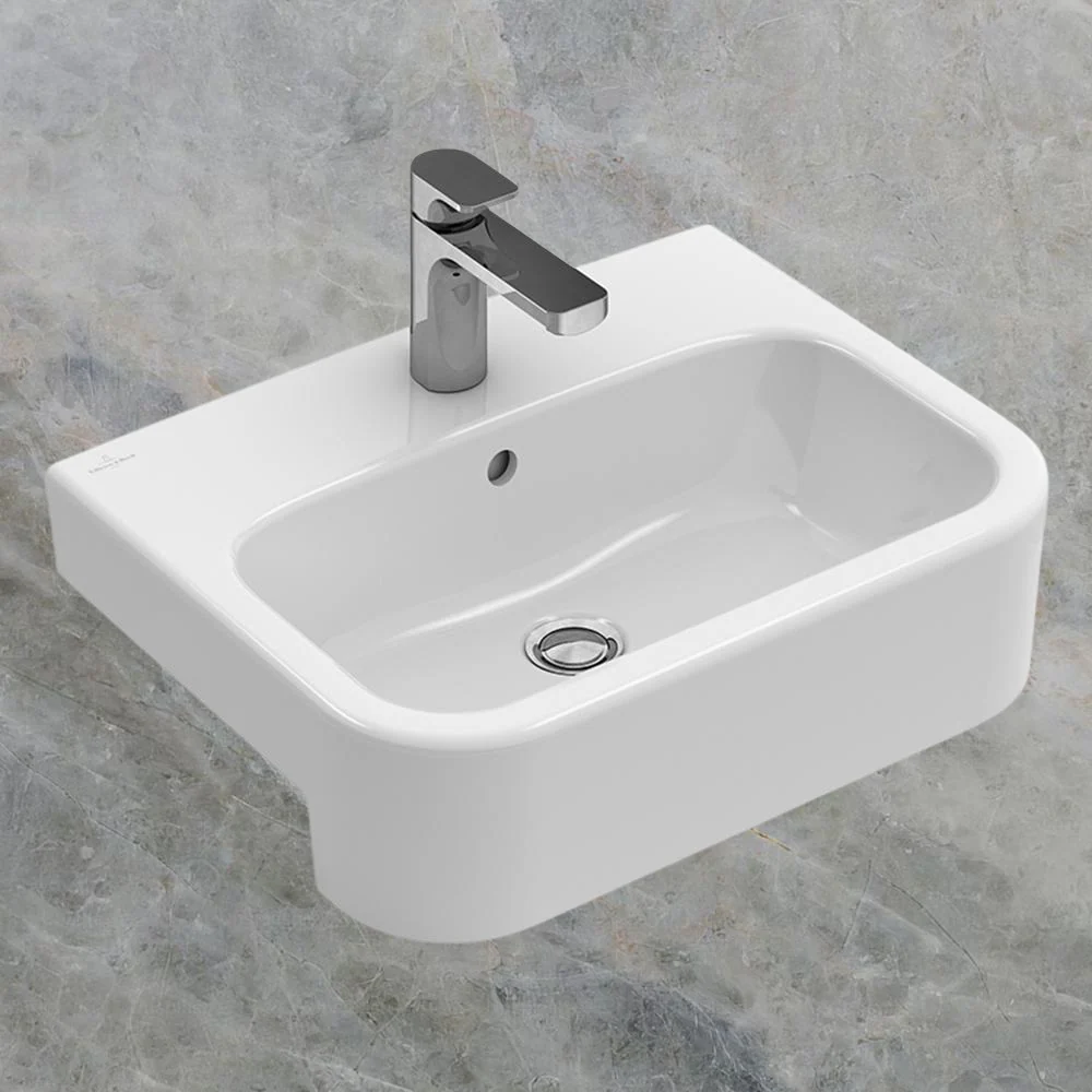 Villeroy & Boch Architectura 550mm Rectangular Semi Recessed Basin with Overflow 1 Tap Hole Alpine White - Image 2