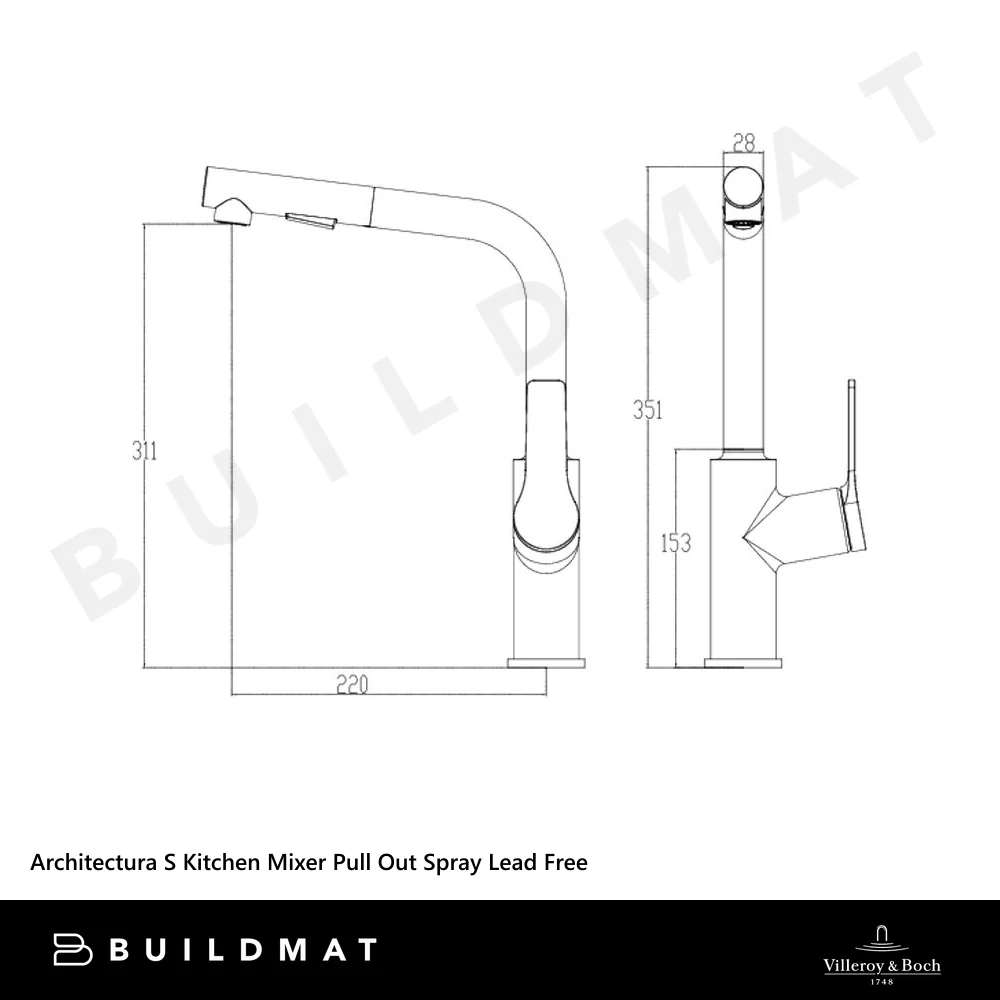 Villeroy & Boch Architectura S Kitchen Mixer Pull Out Spray Brushed Nickel Lead Free - Image 4