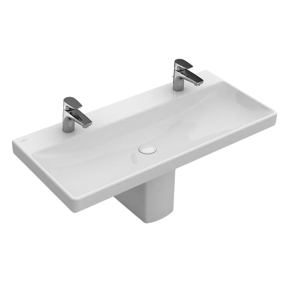 Villeroy & Boch Avento 1000mm Rectangular Wall Hung Basin 2 Tap Holes Alpine White - Image 3