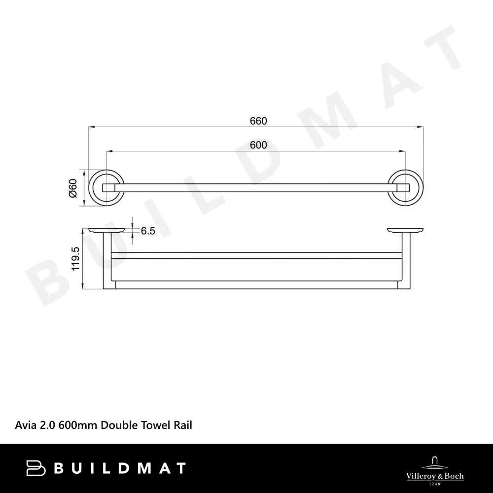 Villeroy & Boch Avia 2.0 600mm Double Towel Rail Chrome - Image 4