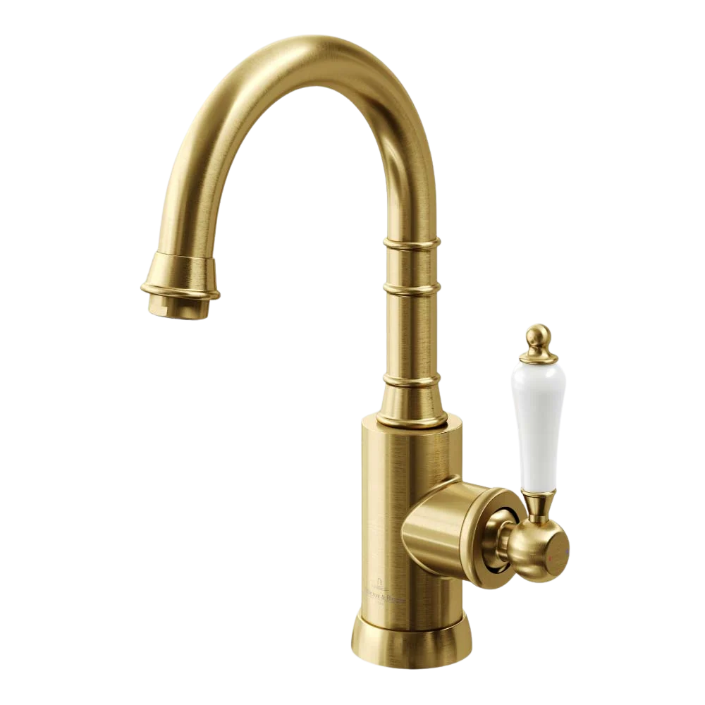 Villeroy & Boch Avia 2.0 Gooseneck Basin Mixer Ceramic Lever Brushed Gold Lead Free