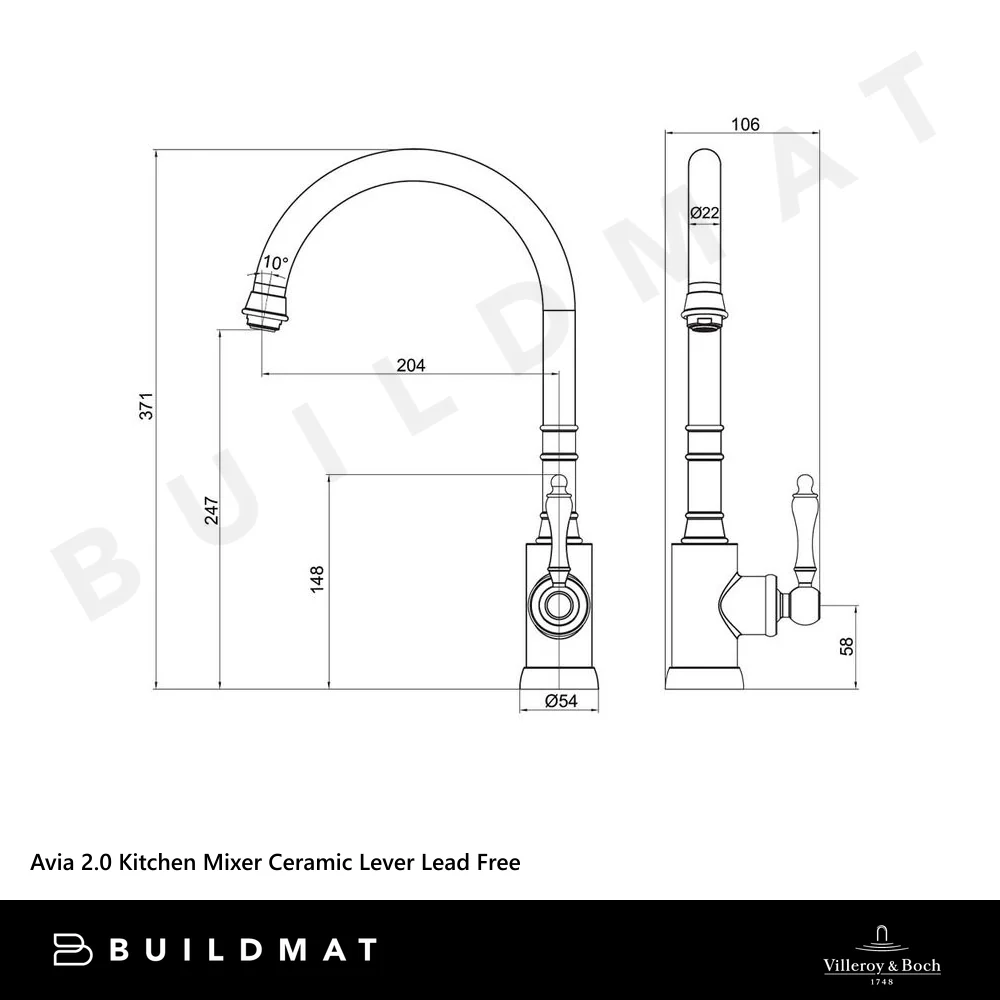 Villeroy & Boch Avia 2.0 Kitchen Mixer Ceramic Lever Brushed Gold Lead Free - Image 4