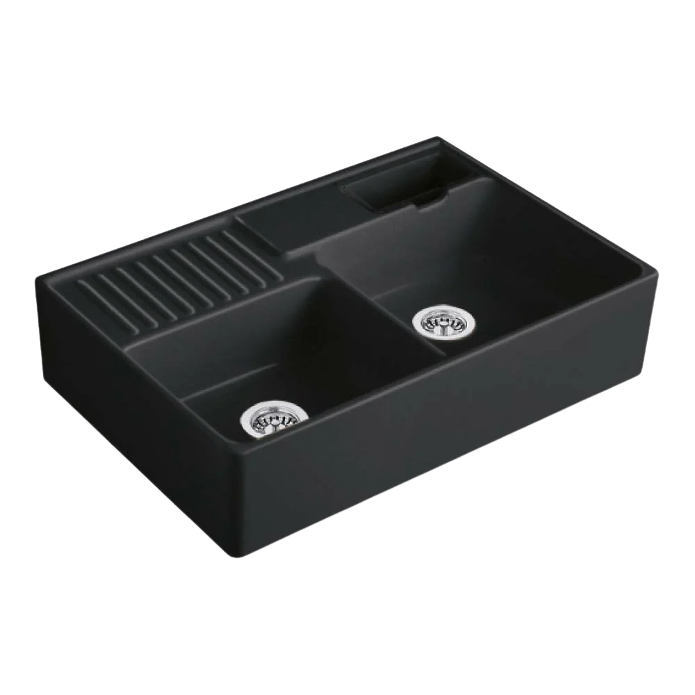 Villeroy & Boch Butler 895mm Rectangular Double Sink with Overflow Pure Black