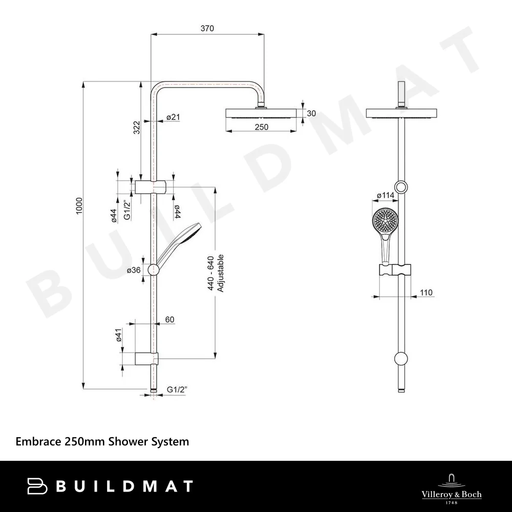 Villeroy & Boch Embrace 250mm Shower System Brushed Gold - Image 4