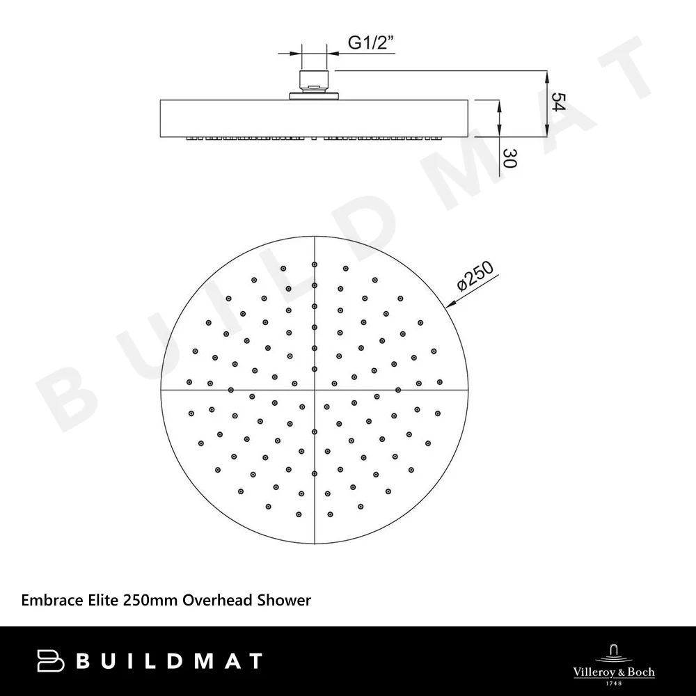 Villeroy & Boch Embrace Elite 250mm Overhead Shower Brushed Gold - Image 4