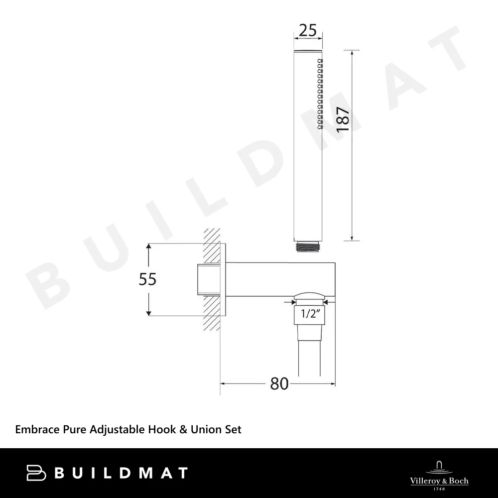 Villeroy & Boch Embrace Pure Adjustable Hook & Union Shower Set Gunmetal - Image 4
